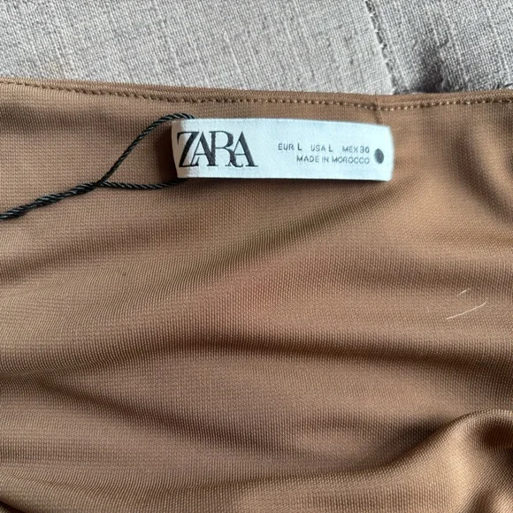 NWOT Zara Brown Asymmetric Draped Cut Out Ruched Mini Dress - Picture 2 of 7